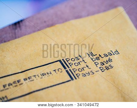 Amsterdam, Netherlands - Aug 9, 2017: Close-up Macro Detail Of Business Envelope From Post Nl Nether