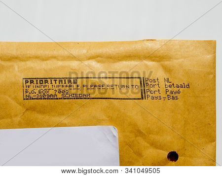 Amsterdam, Netherlands - Aug 9, 2017: Detail Of Business Envelope From Post Nl Netherlands Postal Se