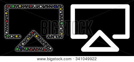 Glowing Mesh Data Entry Icon With Glow Effect. Abstract Illuminated Model Of Data Entry. Shiny Wire 