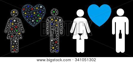 Flare Mesh Drunky Love Pair Icon With Lightspot Effect. Abstract Illuminated Model Of Drunky Love Pa