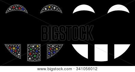 Glossy Mesh Laugth Smiley Icon With Glitter Effect. Abstract Illuminated Model Of Laugth Smiley. Shi