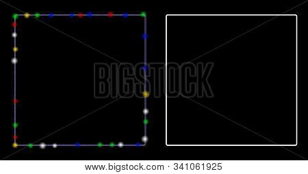 Glowing Mesh Rounded Square Frame Icon With Glare Effect. Abstract Illuminated Model Of Rounded Squa