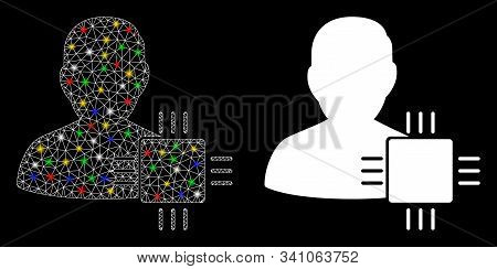 Glossy Mesh System Developer Icon With Glitter Effect. Abstract Illuminated Model Of System Develope