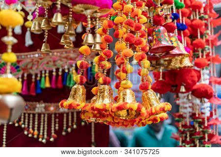 Colorful Hanging Decorations On Display For Sale In Chandi Chowk Old Delhi.