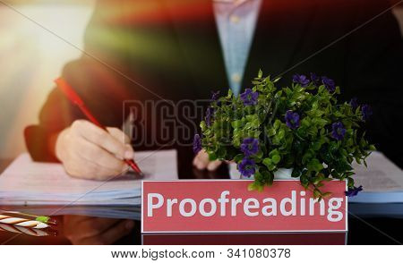 Proofreading English Card On Black Table In Office