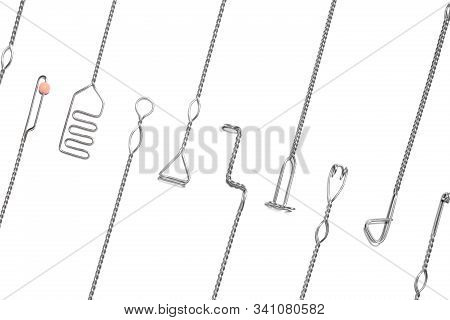 Set Of Logopedic Probes On White Background, Top View. Speech Therapist's Tools