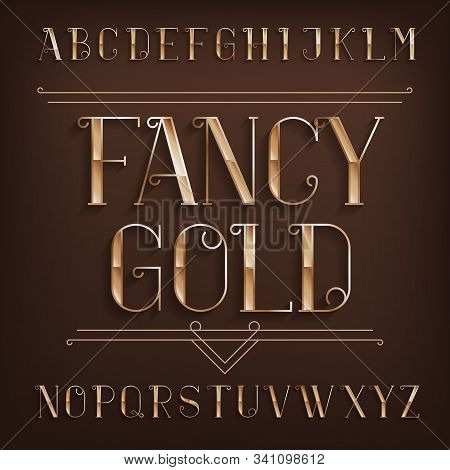 Fancy Gold Alphabet Font. Retro Bright Letters With Shadow. Stock Vector Typescript For Your Design.