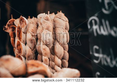 Bread On A Stick And Red Burger Buns Baked In A Wood Stove With Pulled Pork Chocolate Market Chocola