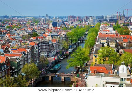 Panorama di Amsterdam, Olanda, Paesi Bassi. Vista della città dalla Westerkerk