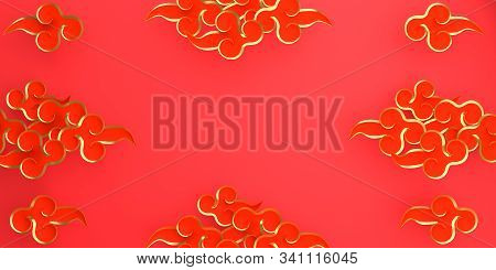 Happy Chinese New Year Background 2020, Year Of Rat , Red And Gold Traditional China Cloud Paper Cut