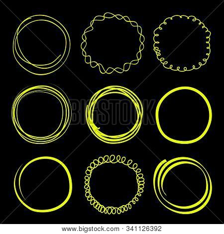 Vector Hand Drawn Scribble Circles Frames Neon Elements Collection