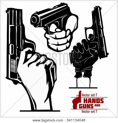 Guns In Hands Machinegun - Vector Set Isolated On White