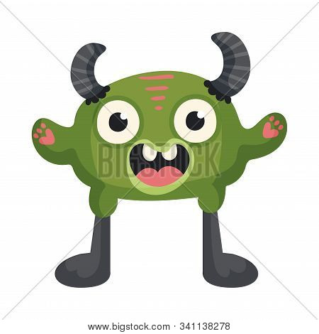 Funny Monster Standing With Open Mouth Feeling Happiness And Joy Vector Illustration