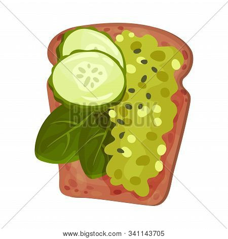 Roasted Multigrain Bread With Avocado Paste And Cucumber Vector Illustration