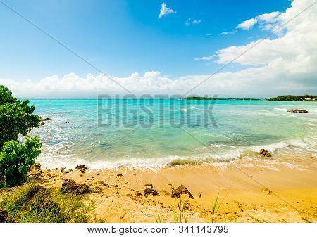Colorful Coast In Le Gosier In Guadeloupe, French West Indies. Lesser Antilles, Caribbean Sea