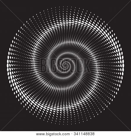 Dotted Halftone Vector Spiral Pattern Or Texture. Stipple Dot Backgrounds With White Ellipses