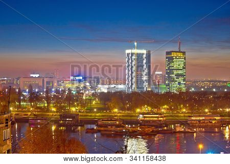 Beograd Skyscrapers And Sava River Evening View, Capital Of Srbija