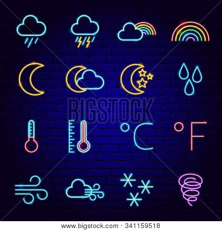 Weather Forecast Neon Icons. Vector Illustration Of Metcast Promotion.