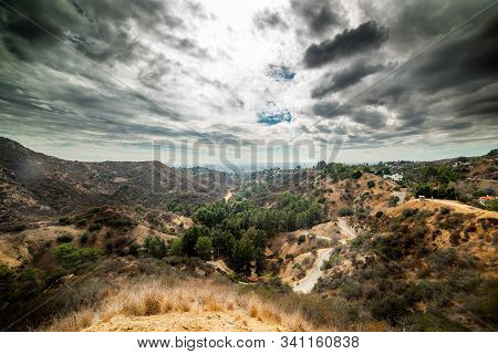 Dark Clouds Over Bronson Canyon, Los Angeles. California, Usa