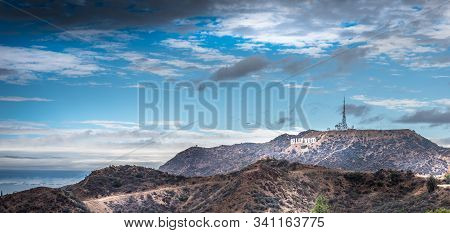 Los Angeles, Ca, Usa - October 28, 2016: Dark Clouds Over Hollywood Sign