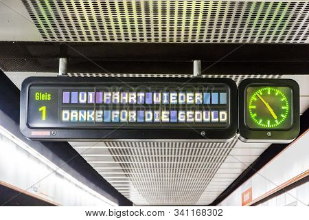 Vienna, Austria - December 20, 2019: Metro Station Variable Message Sign Reading 
