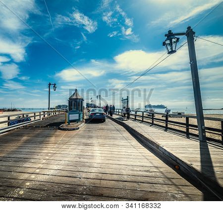 Wooden Boardwalk In Stearns Wharf. Santa Barbara, California