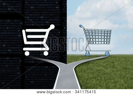 Online And Offline Shopping Or Internet Commerce Dilemma And Buying Choice Choosing Between Two Shop