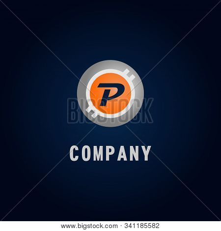 Letter P Alphabetic Logo Design Template, Crypto Curency Logo Concept, White, Gray, Orange, Ellipse,