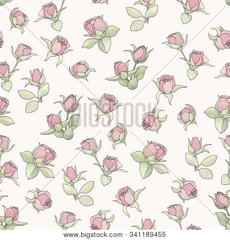 Seamless Pattern Background With Small Rose Flowers. Vector Illustration.