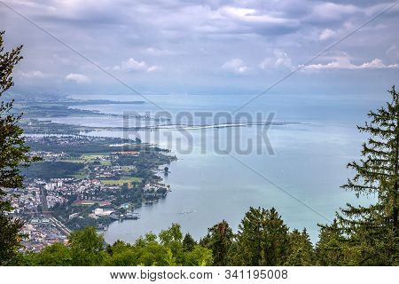 Aerial View From Pfander To Bodensee/ Lake Constance With Historical Cities Of Lindau And Bregenz