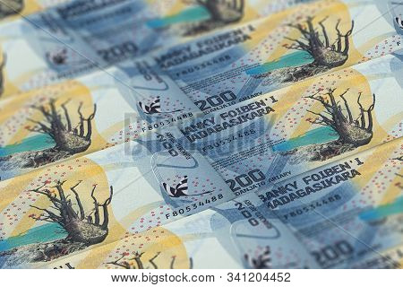 Madagascar  Money. Financial Background. Malagasy Currency Closeup Photo. 200 Ariary