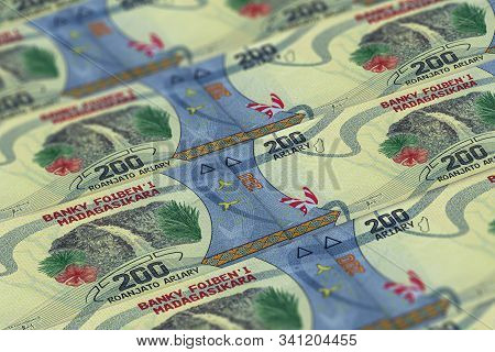 Madagascar  Money. Financial Background. Malagasy Currency Closeup Photo. 200 Ariary