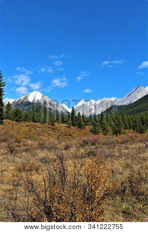 Beautiful Panorama Scenery In Banff Nationalparks Ink Pots, Canada. Hiking In The Candian Rocky Moun
