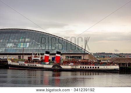 Glasgow, Scotland - July 31, 2019: Ps Waverley Paddle Steamer Ship Which Is The Last One Of Its Kind