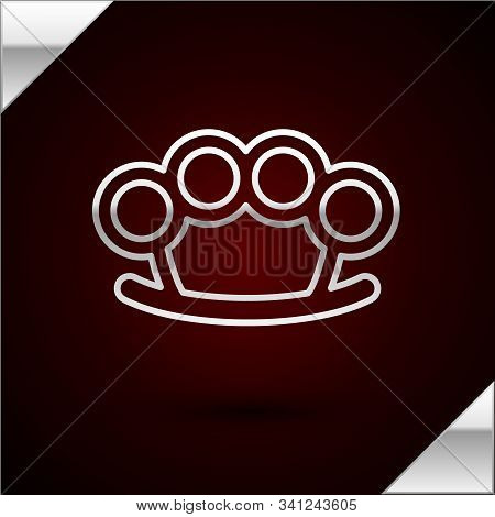 Silver Line Brass Knuckles Icon Isolated On Dark Red Background. Vector Illustration