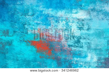 Abstract Brush Painting. Brushstrokes , Spots Of Paint. Background In Red And Blue Tones. Painted Ro