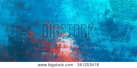 Abstract Brush Painting. Brushstrokes , Spots Of Paint. Background In Red And Blue Tones. Painted Ro