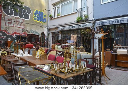 Istanbul, Turkey - September 10th 2019. An Antique Shop In The Cihangir District Of Beyoglu, Istanbu