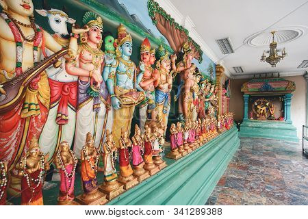 Kuala Lumpur, Malaysia - November 7, 2019: Beautiful Hindu Temple Named Sri Maha Mariamman In Kuala 