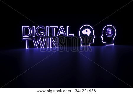 Digital Twin Neon Concept Self Illumination Background 3d Illustration