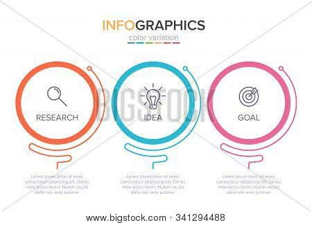 Concept Of Arrow Business Model With 3 Successive Steps. Three Colorful Design Elements. Timeline De