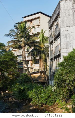 Panaji, Goa, India - December 15, 2019: Streets Of The State Capital Of Goa Panjim. Old Slums Cities