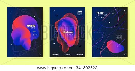 Abstract Fluid Design. Music Flyer. Techno Dj Sound. Electronic Dance Event. Dark Abstract Fluid Pos