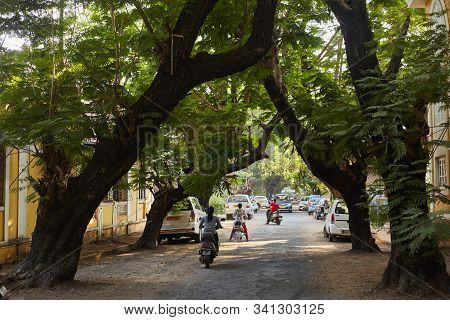 Panaji, Goa, India - December 15, 2019: Streets Of The State Capital Of Goa Panjim. Old Slums Cities