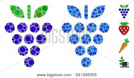 Grapes Mosaic Of Small Circles In Different Sizes And Shades, Based On Grapes Icon. Vector Small Cir
