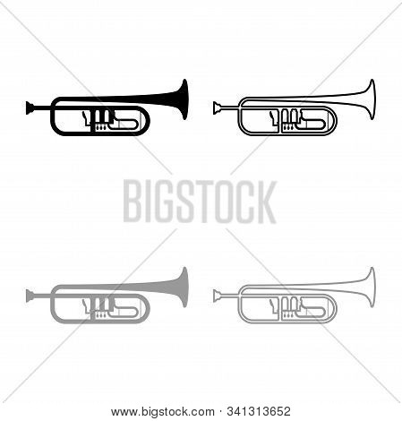 Trumpet Clarion Music Instrument Icon Outline Set Black Grey Color Vector Illustration Flat Style Si
