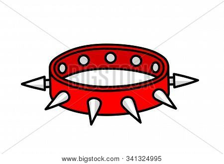 Red Leather Punk Collar With Spikes. Simple Vector Illustration.
