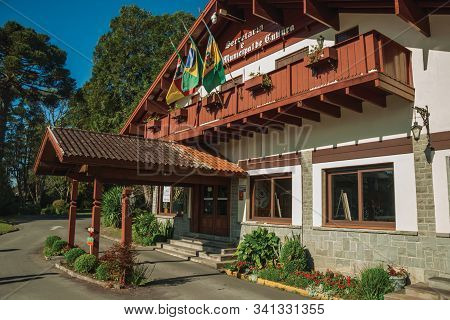 Gramado, Brazil - July 21, 2019. Charming House From Municipal Cultural Center In German-influence S