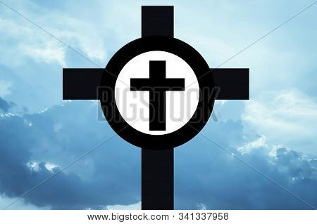 Chirstian Cross Symbol With Colud Sky Background.
