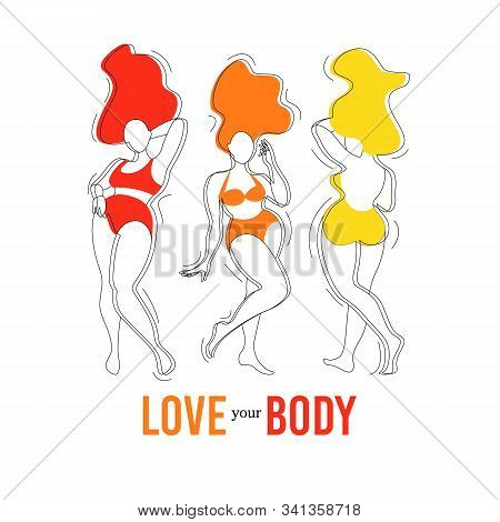 Happy Multiracial Women Of Different Figure Type, Size Dressed In Lingerie. Love Your Body, Body Pos
